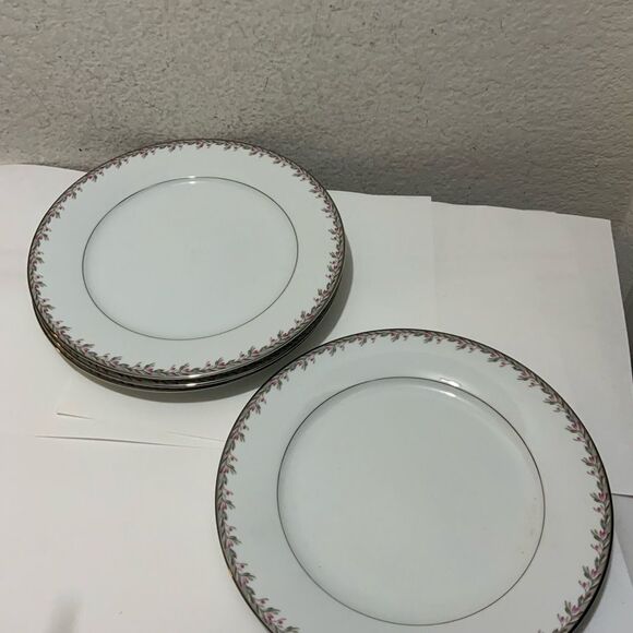 Vintage Noritake Petite #5507 Dinner Plates (4) 10-1/4" Circa 1950's Platinum G1 - Picture 4 of 6